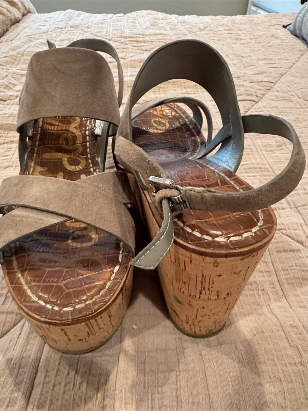 Sam Edelman Gray Suede Crisscross Wedge Sandals - Picture 4 of 6